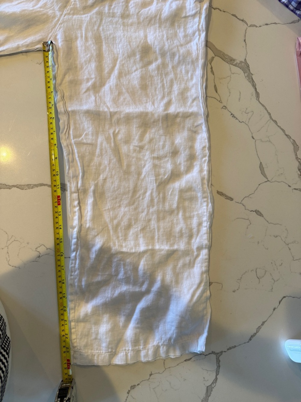 White Wide Leg Smocked-Waist Pants Made in Italy Linen - Picture 7 of 7